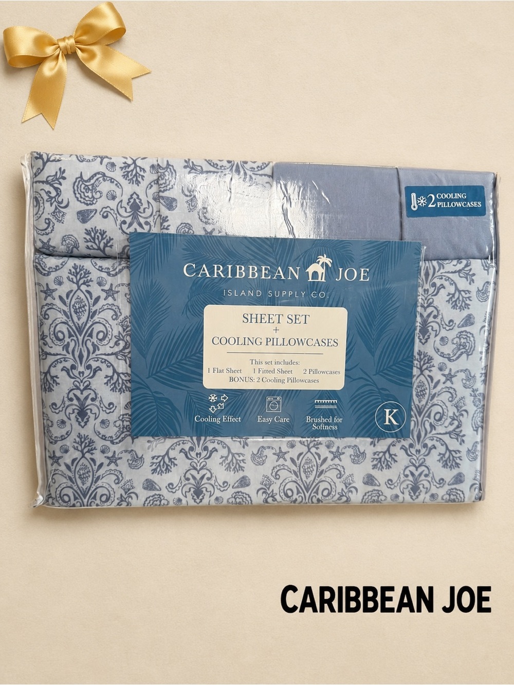 Caribbean Joe King 6-Piece Sheet Set Cooling Pillowcases New lOriginal Packaging